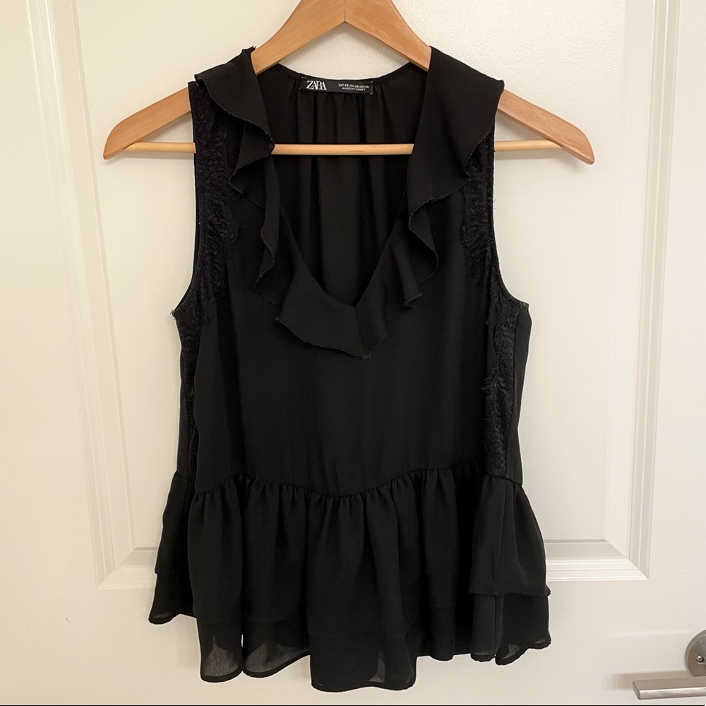 Zara Sleeveless Black Lace Blouse Top XS